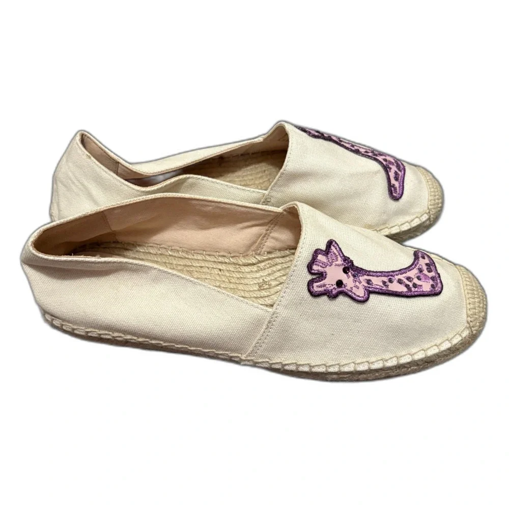 Kate Spade Garden Giraffe Espadrilles Cream Canvas Pink Novelty Applique Size 8B